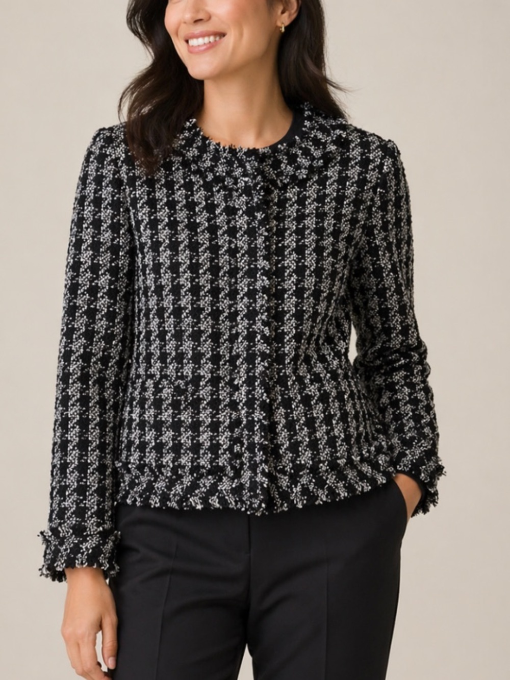 Ann Taylor Plaid Tweed Blazer Jacket
